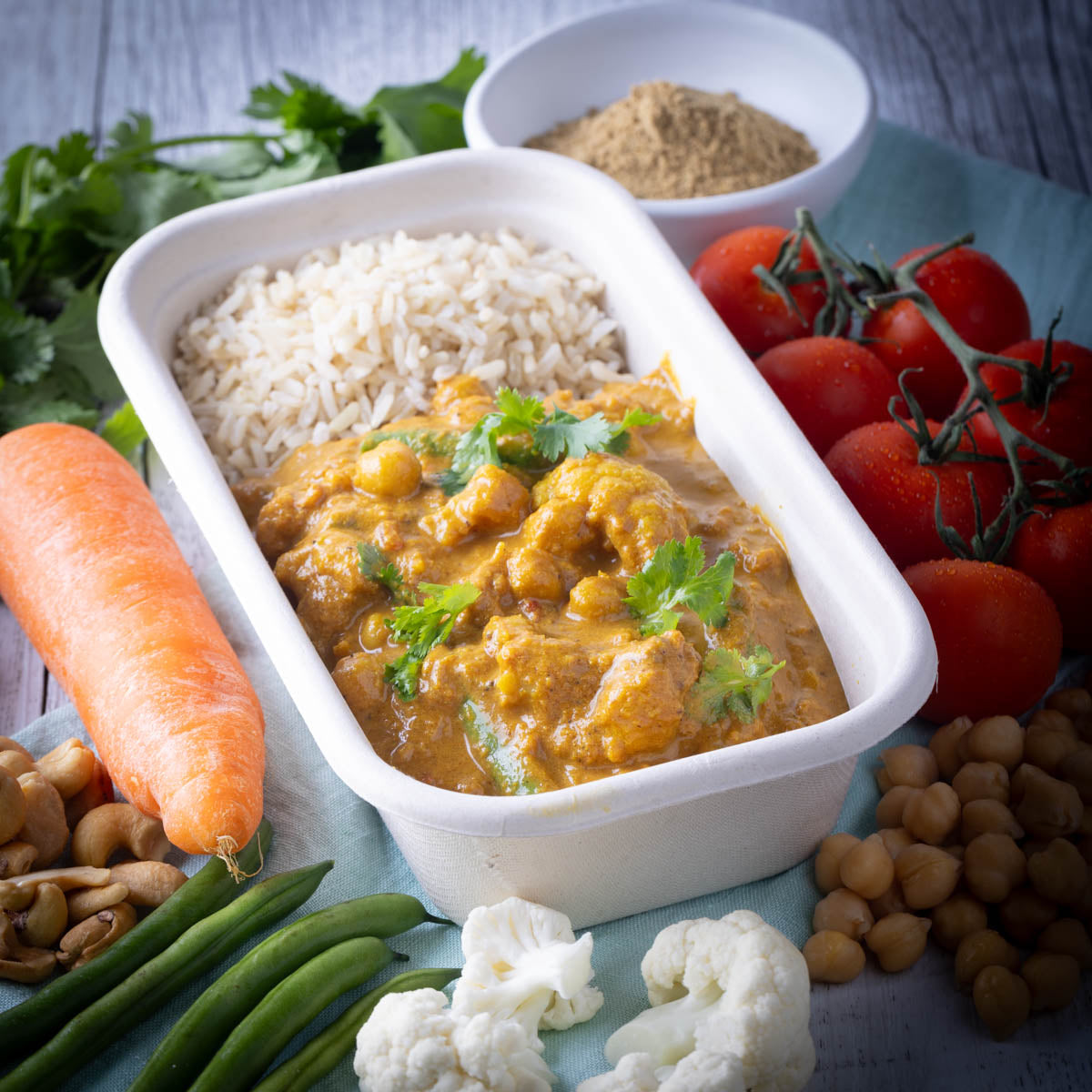 Reheat Meal Indian Chickpea & Cauliflower Korma w Brown Rice (GF) Revive Cafe