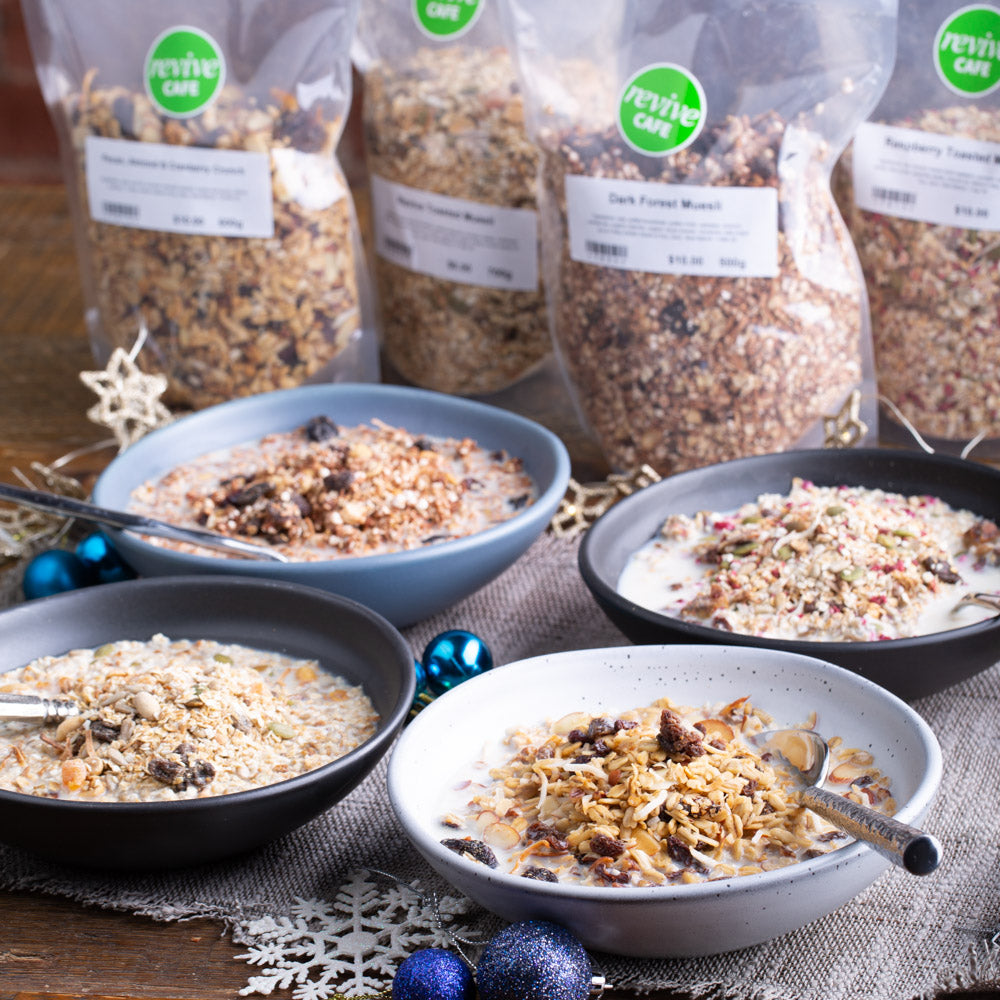 Try our home made mueslis, nut butters, snacks!