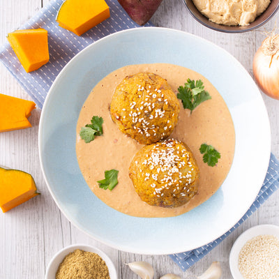 Pumpkin & Kumara Balls w Satay Sauce