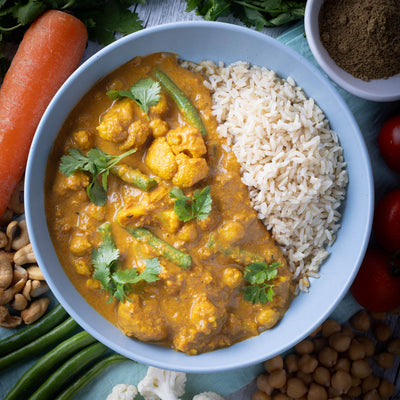 Curried Roasted Cauliflower Dahl w Brown Rice