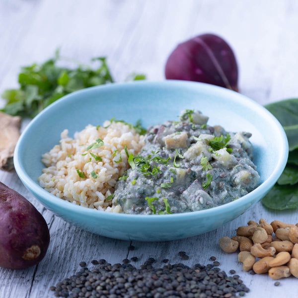Indian Green Curry Lentils w Brown Rice