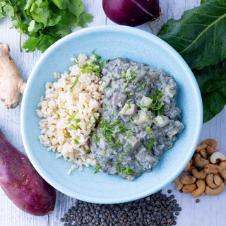 Indian Green Curry Lentils w Brown Rice