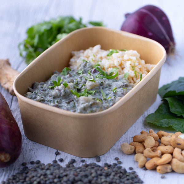 Indian Green Curry Lentils w Brown Rice