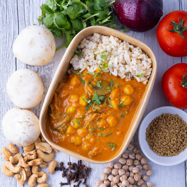 Indian Methi Mushrooms & Chickpeas w Brown Rice