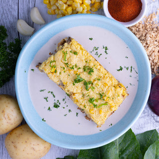 Spinach & Corn Torte w Cashew Lemon Sauce