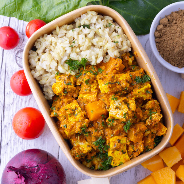 Pumpkin Spinach & Ginger Tofu Curry w Brown Rice