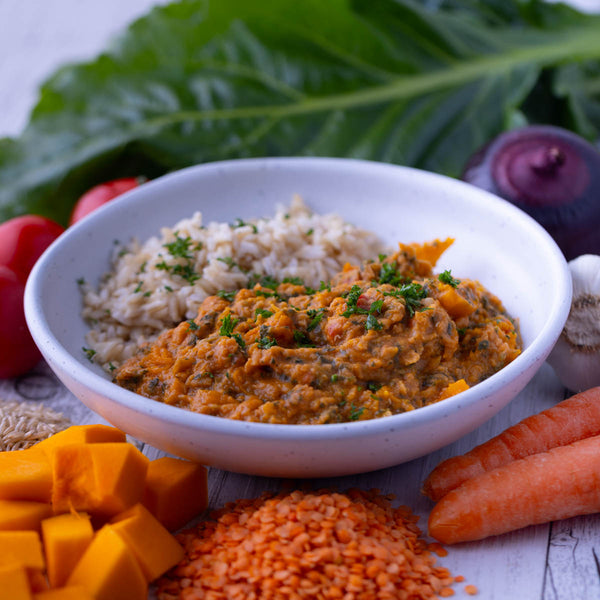 Nourishing Pumpkin, Tomato & Spinach Dahl w Brown Rice