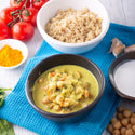 Reheat Hotpot: Coconut Braised Chickpeas Sundried Tomato & Spinach w Brown Rice - Revive Cafe