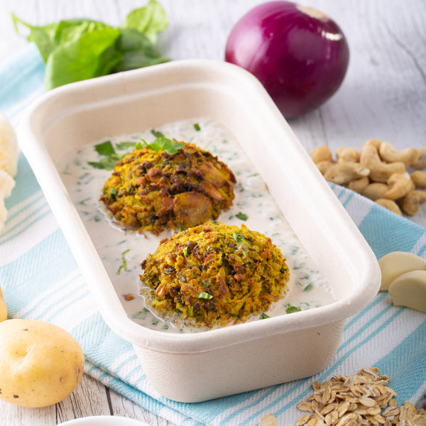 Reheat Meal: Spinach & Cauliflower Cakes w Green Thai Curry Sauce